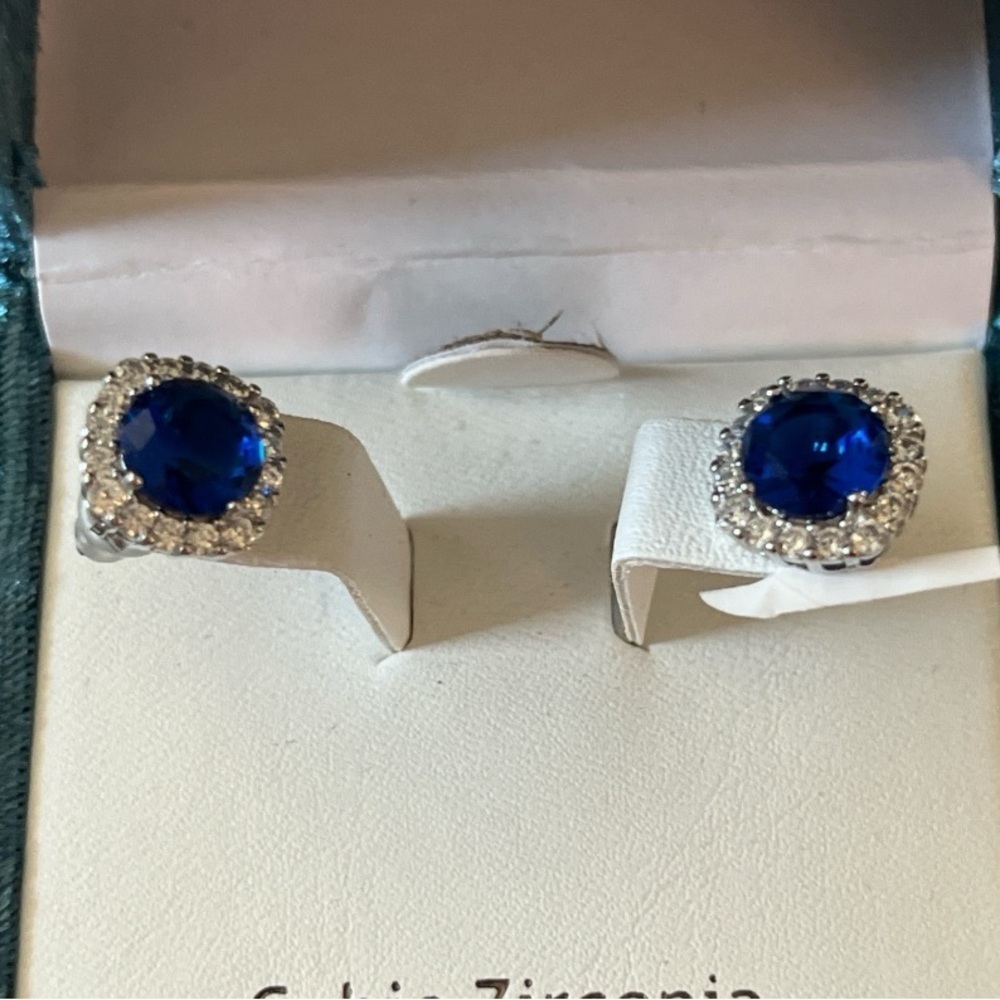 NIB Nanette Lepore Blue and Silver Stud CZ Earrings